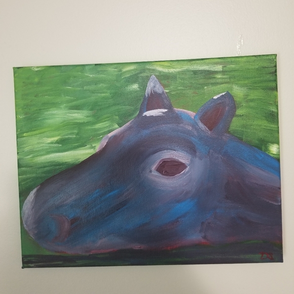 Hippo hand painted by me on canvas - Picture 1 of 3